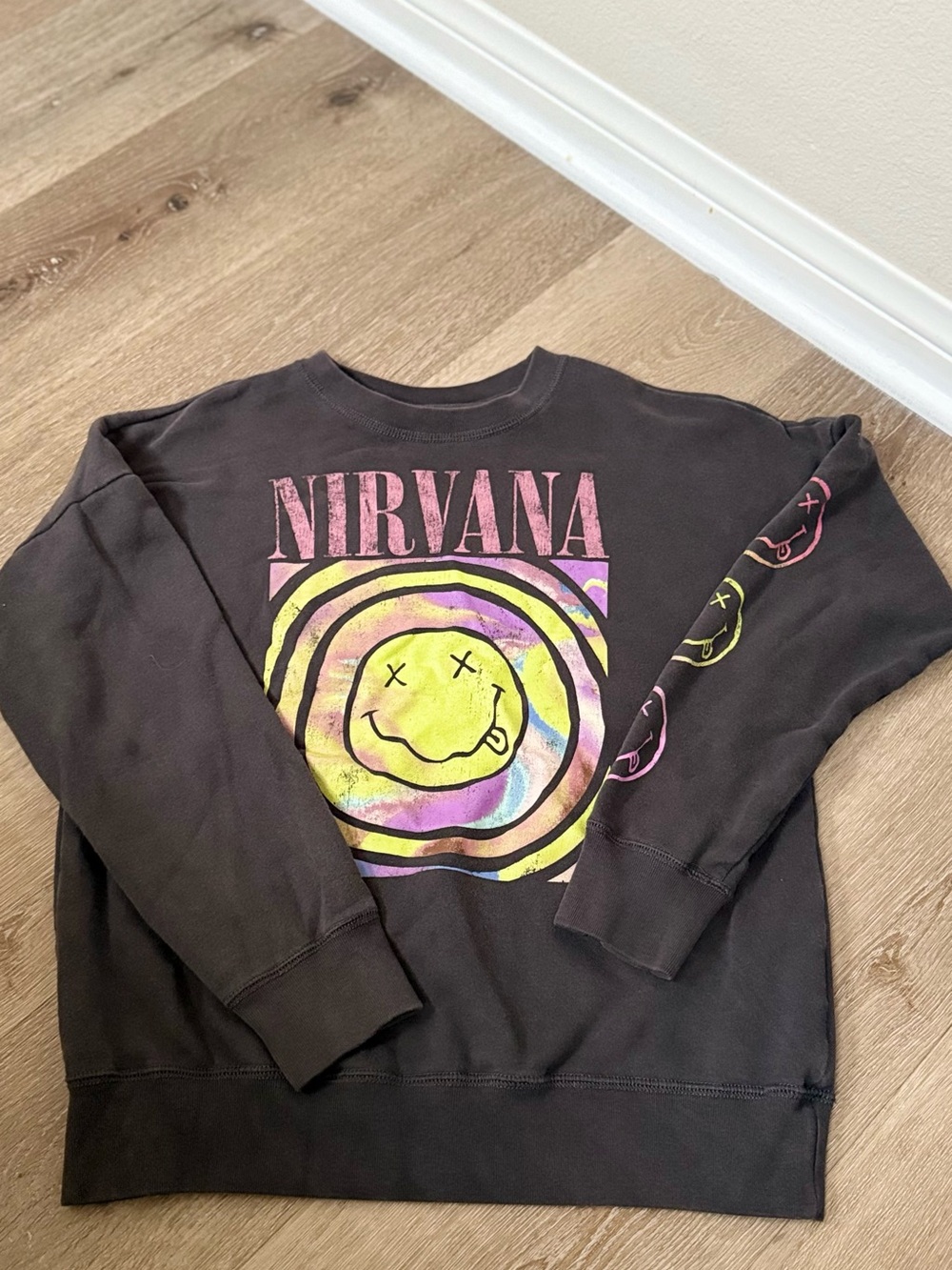 abercrombie kids Black Nirvana Smiley Tie-Dye Logo Crewneck